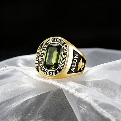 LEECCI Custom Class Rings for Men Personalized Anillos Engraved Birthstone Pattern Text High School College Graduation Memorial Jewelry Gifts for Male Classmates Friends