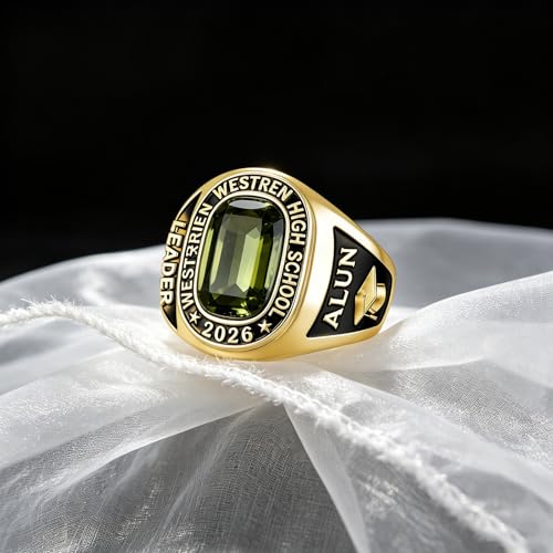 LEECCI Custom Class Rings for Men Personalized Anillos Engraved Birthstone Pattern Text High School College Graduation Memorial Jewelry Gifts for Male Classmates Friends