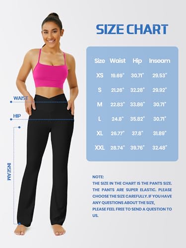 FOHOFO Yoga Pants Women, Flare Leggings for Women with Pockets Crossover High Waisted Bootcut Yoga Pants Black