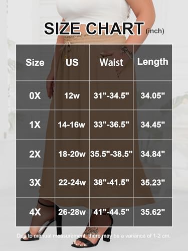 Lastshe Plus Size Maxi Skirts for Women Summer Classic Boho Pleated Elastic High Waist A-line Long Skirt with Pockets,Black,2X