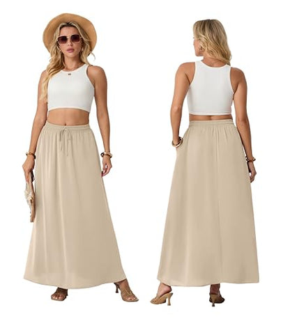 Lepunuo High Waisted Maxi Skirt Womens Summer Casual Flowy Trendy Floral Long Skirts with Pockets