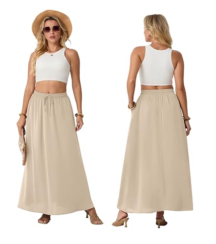 Lepunuo High Waisted Maxi Skirt Womens Summer Casual Flowy Trendy Floral Long Skirts with Pockets