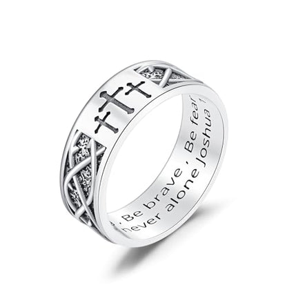 Lattd Cross Ring for Men with Joshua 1:9 925 Sterling Silver Christian Cross Band Rings for Dad Son Size 10