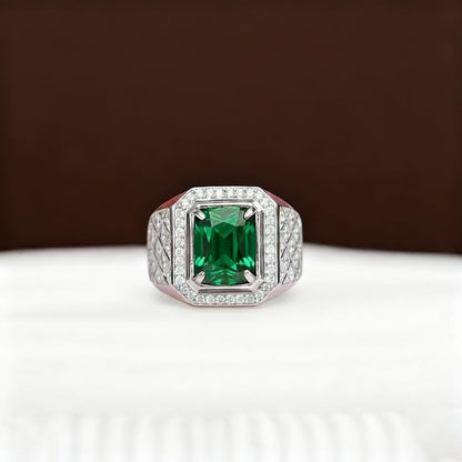 RSYHB 10K 14K 18 Gold Created Emerald Rings for Men 4 CT Gemstone Engagement Rings with Moissanite Jewelry Gift for Him