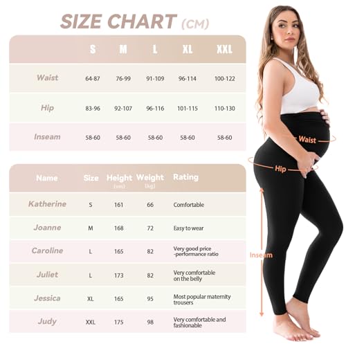 Walifrey Women's Maternity Leggings with Pockets Over The Belly,Pregnancy Yoga Pants Activewear Workout Leggings Black L