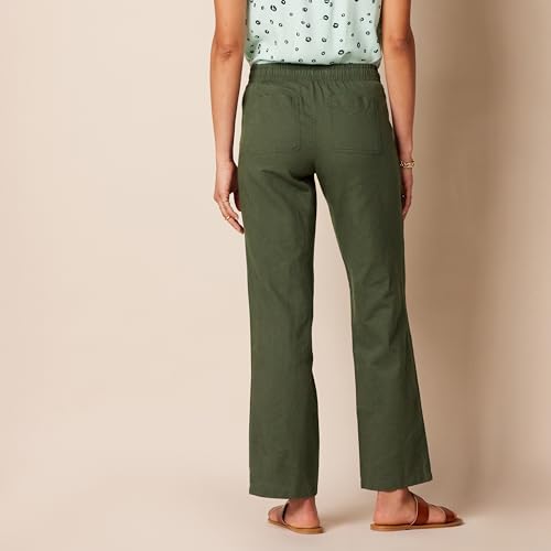 Amazon Essentials Women's Pull On Linen Blend Drawstring Relaxed Fit Wide Leg Pant, Dark Olive, Medium