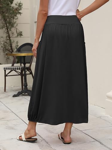 ANRABESS Women's Maxi Skirt Summer Trendy High Waisted Boho Flowy Long Skirts 2026 Spring Fashion Beach Vacation Clothes Black Large