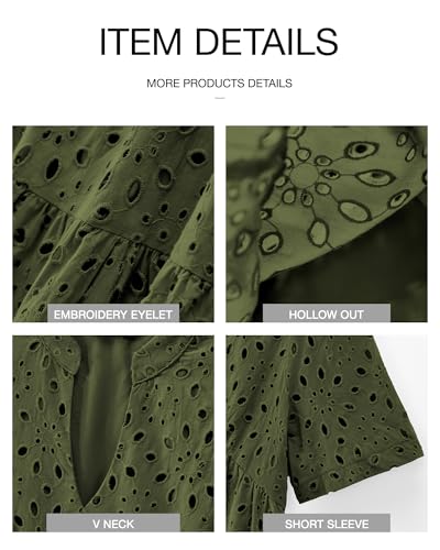 Easter Dress Women - BTFBM Womens Boho Summer Dresses 2025 Resort V Neck Short Sleeve Hollow Out Lace Ruffle Casual Beach Mini Vacation Dress