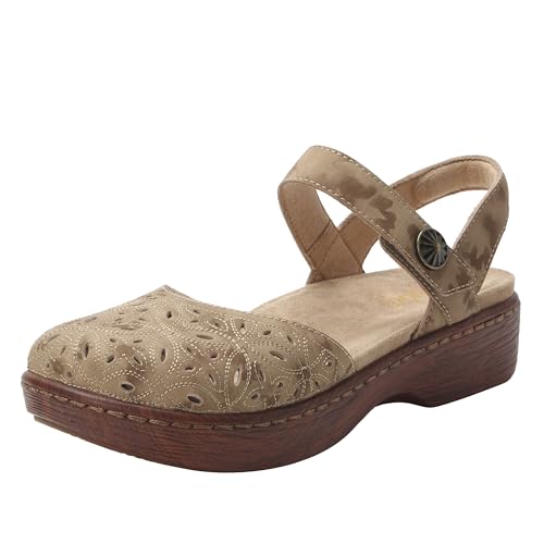 Alegria Women's Opal Tan Breeze Perforated Leather Shoes with Slingback Open Back Sandals 9 M US