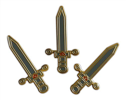 Novel Merk Sword, Shield, & Other – Medieval Armor Lapel Pin, Hat Pin & Tie Tack Set - with Clutch Back (3- Sword), Medium, White Gray Red