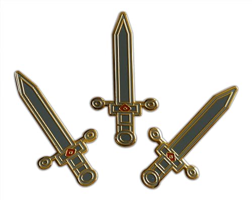 Novel Merk Sword, Shield, & Other – Medieval Armor Lapel Pin, Hat Pin & Tie Tack Set - with Clutch Back (3- Sword), Medium, White Gray Red