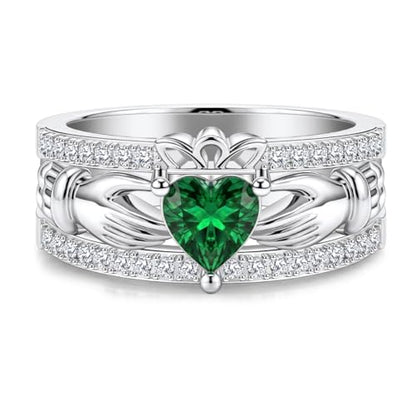 LYTTMAB Claddagh Ring For Men, Lab Created Green Emerald Sterling S925 Silver Irish Celtic Knot Ring Men's Wedding Band Promise Engagement Ring Size 9