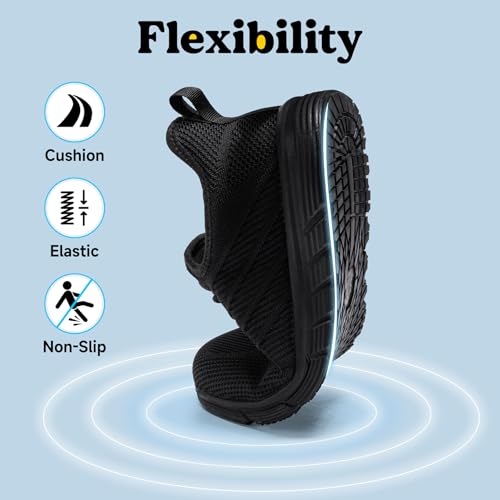 Taquco Slip Resistant Work Shoes for Men Slip On Sneakers Black Non Slip Work Shoes Water Resistant Nonslip Work Shoe Lightweight Zapatos de Trabajo para Hombres (Black,10.5)