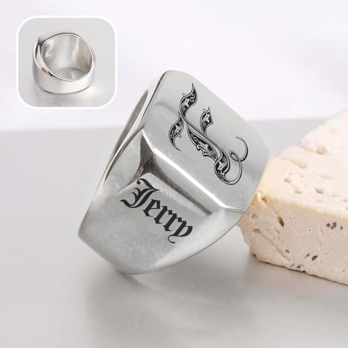 MOTICIUS Personalized Signet Rings for Men Women Engraved Ring Custom Initial Ring Mens Rings Customized Memorial Gifts for Father Husband Boyfriend Teacher (Square Silver)