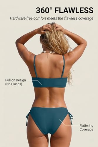 Daci Teal Bikini Sets for Women - Two Piece Scoop Neck Swimsuit Full Coverage Bathing Suit 2026 S