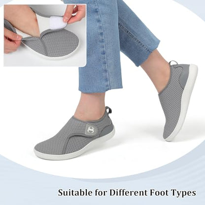Scurtain Womens Zero Drop Barefoot Walking Shoes Non Slip Diabetic Neuropathy Edema Pregnancy Shoe for Women Ladies Maternity Elderly Shoes Size 10.5 Grey