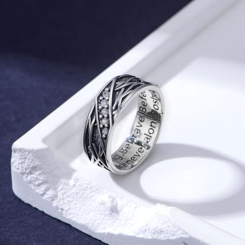 Lattd Joshua 1:9 Crown of Thorns Ring for Men 925 Sterling Silver Moissanite Oxidized Christian Religious Jewelry Catholic Faith Band Ring Inspirational Gift for Him Husband Son Size 10