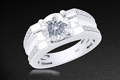 SAVEARTH DIAMONDS 14k White Gold Over Sterling Silver 1.5 Carat 7.5MM Round Cut Moissanite Lab Created Diamond Engagement Ring with Accents for Men and Women Ring Size-9.5