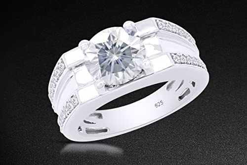SAVEARTH DIAMONDS 14k White Gold Over Sterling Silver 1.5 Carat 7.5MM Round Cut Moissanite Lab Created Diamond Engagement Ring with Accents for Men and Women Ring Size-9.5
