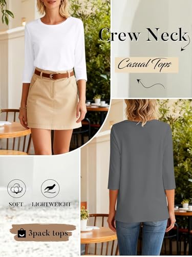 Bliwov 3 Pack 3/4 Sleeve Tops for Women Crewneck Basics Casual Work Tees Spring Summer Trendy T Shirts 2026 Clothes Blouses