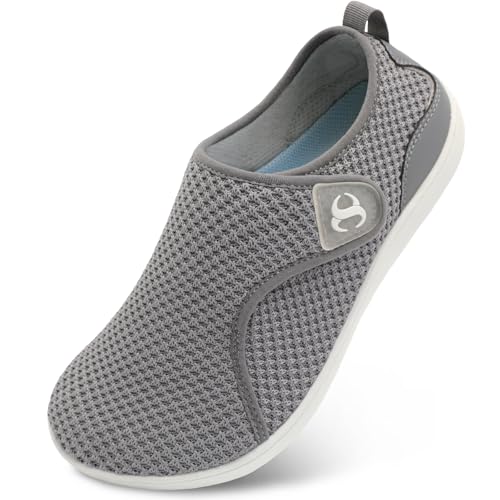Scurtain Womens Zero Drop Barefoot Walking Shoes Non Slip Diabetic Neuropathy Edema Pregnancy Shoe for Women Ladies Maternity Elderly Shoes Size 10.5 Grey