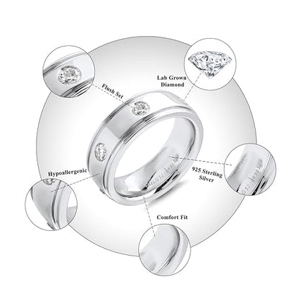DEWBERRY IGI Certified FG Color VS Clarity 1.25 CT Round-Cut Lab Grown Diamond Ring for Men | 925 Silver 14K White Gold Plated Flush Set Engagement Wedding Band Ring- Ready To Gift Size 11