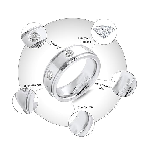 DEWBERRY IGI Certified FG Color VS Clarity 1.25 CT Round-Cut Lab Grown Diamond Ring for Men | 925 Silver 14K White Gold Plated Flush Set Engagement Wedding Band Ring- Ready To Gift Size 11