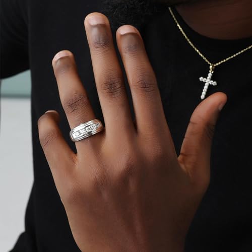 SAVEARTH DIAMONDS Men's Wedding Band Ring 1/2 Carat Round Lab Grown Diamond Engagement or Anniversary Ring (0.50 Cttw) In 14k Yellow Gold Plated Sterling Silver Fine Jewelry Size 10
