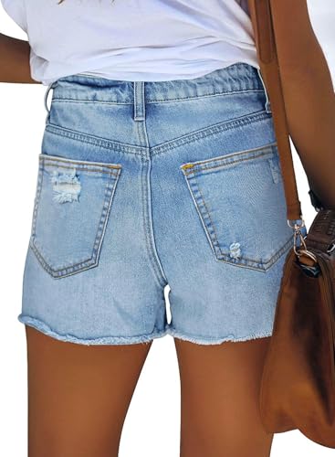 MODARANI Cut Off Denim Shorts for Women Summer Blue Jean Shorts High Waisted Denim Shorts Distressed Ripped Jean Shorts M