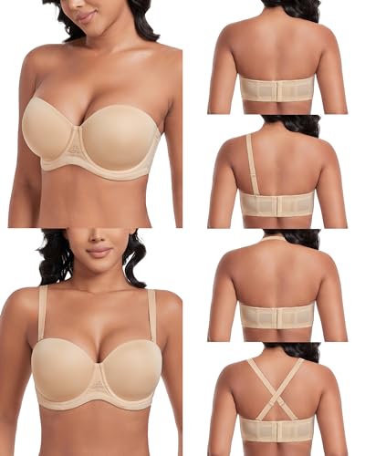 DotVol Women's Multiway Strapless Bra Full Figure Underwire Contour Beauty Back Plus Size Bra(34DDD, Beige)