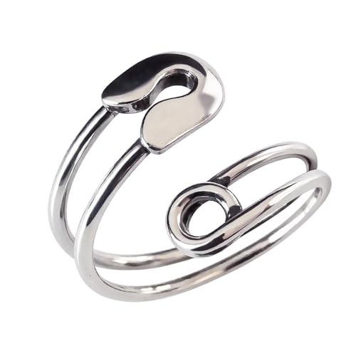 CH.yishi Handmade 925 Sterling Silver Ring Adjustable Stacking Ring Vintage Statement Ring Personalized Jewelry for Women & Men (Safety pin)