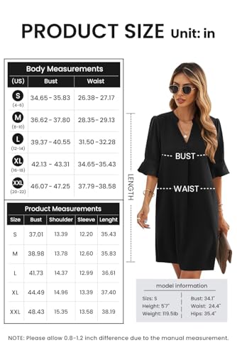 QACOHU Black Dresses for Women Summer V Neck Casual Tunic Loose Flowy Swing Shift Dress Black XL