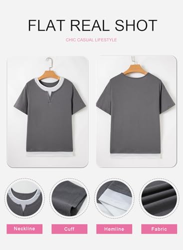 SHEWIN Summer Tops Crewneck Short Sleeve Shirts for Women Lightweight Business Casual Outfits for Women 2026 Medium Grey Medium