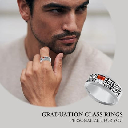 MEIDERBO Personalized Class Ring High School College Custom Birthstone Ring 925 Sterling Silver Engraved 2025 Graduation Jewelry Gift for Men Size 4-15