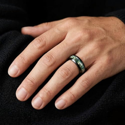 QHQPQ Natural Moss Agate Wedding Rings 925 Sterling Silver Engagement Ring for Men 10K Gold Moss Agate Promise Ring Anniversary Christmas Jewelry Gifts