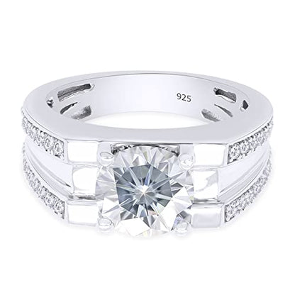 SAVEARTH DIAMONDS 14k White Gold Over Sterling Silver 1.5 Carat 7.5MM Round Cut Moissanite Lab Created Diamond Engagement Ring with Accents for Men and Women Ring Size-9.5