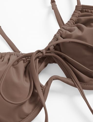 ZAFUL Women High Cut Bikini Sets String Sexy Swimsuit Two Piece Underwire Bathing Suit Brazilian Cheeky Cut Out Cute Swimwear Coffee L