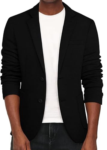 PJ PAUL JONES Mens Casual Blazer Notch Lapel 2 Buttons Sport Coats Suit Jacket for Wedding Black XL