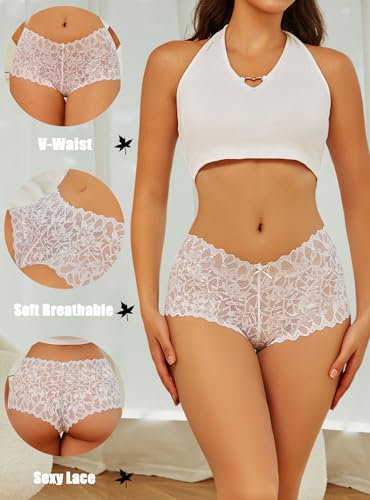 ALL OF SHE Sexy Underwear Panties for Women Cheeky V Waist Lace Boyshorts Lingerie Birthday Valentine gift for ladies Wife Mom