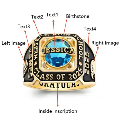 QHQPQ Class Rings for Men High School 925 Sterling Silver Graduation Name Ring Customizable Personalized University College Custom Ring Class of 2025 Graduation Gifts Sizes 5-15