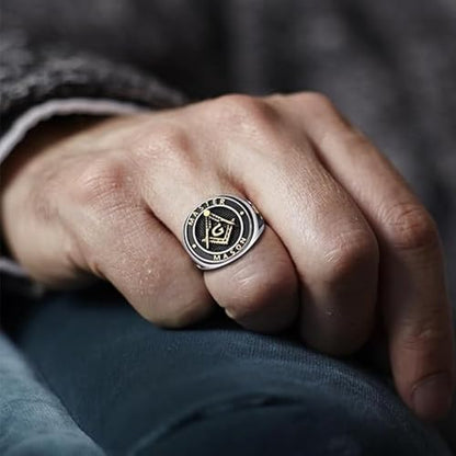 Rikelus Freemason Signet Ring for Men, 925 Sterling Silver 10K 14K 18K Gold White Rose Yellow Gold Freemason Signet Ring, Custom Engraved Masonic Master Mason Freemason Ring Jewelry Gift