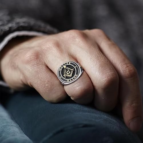 Rikelus Freemason Signet Ring for Men, 925 Sterling Silver 10K 14K 18K Gold White Rose Yellow Gold Freemason Signet Ring, Custom Engraved Masonic Master Mason Freemason Ring Jewelry Gift