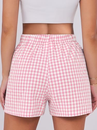 ANRABESS Boxer Shorts for Women Gingham Pajama 2026 Summer Casual Lounge Sleep Plaid Shorts Y2K Beach Bottoms Pink White Plaid Medium