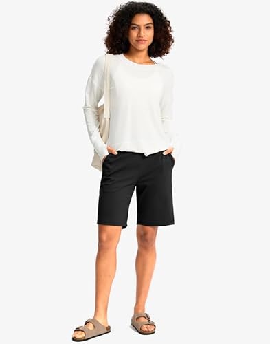 G Gradual Women's Bermuda Long Shorts with Pockets 9" High Waisted Knee Length Shorts for Women Walking Athletic Workout(Black,3XL)