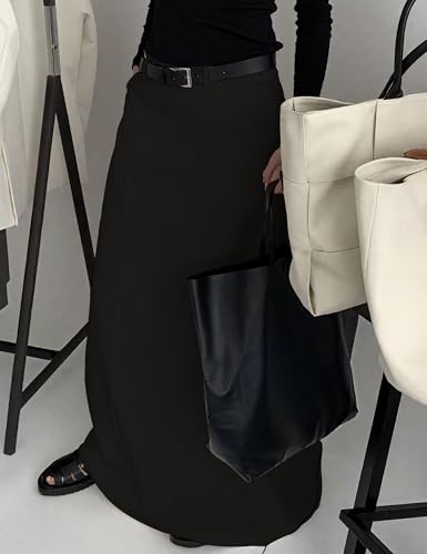 oshoplive Women's Long Maxi Skirt, Elegant High Waist H Line Long Straight Maxi Skirts for Women, Casual Floor Pencil Skirt with Pockets Outfits Black XL