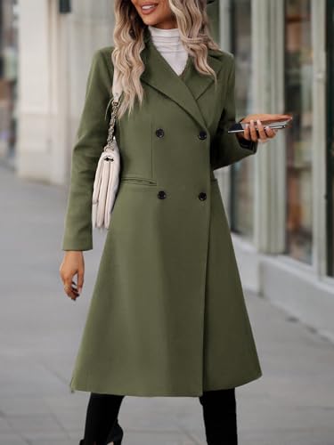 Danedvi Womens Long Double Breasted Coats Lapel Collar Pea Coat Winter Slim Fit Jackets Trench Coat Outwear