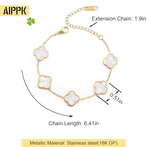 AIPPK 18K Gold Plated Clover Lucky Bracelet Dupes for Women White Flower Four Leaf Bracelets Trendy Jewelry Gifts for Women