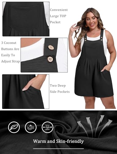 OLRIK Plus Size Rompers for Curvy Women Wide Leg Short Overalls Casual Loose Fit Jumpsuits Fashion Summer Outfits Black-1X