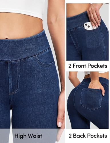 IUGA Stretchy Jeans for Women High Waist Jeggings Tummy Control Skinny Jeans Pull on Leggings with Pockets Trendy Casual(Dark Blue, Medium)