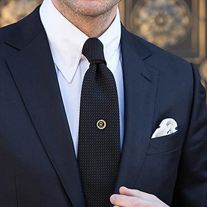 HAWSON Men's Tie Tack With Chain, Gold Initial Tie Pin, Crystal Lapel Pin Accessories